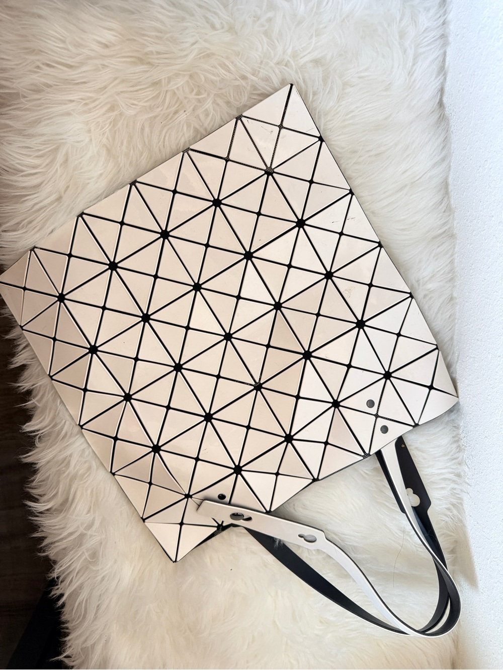 Issey Miyake White Geometric Tote with Black Accents